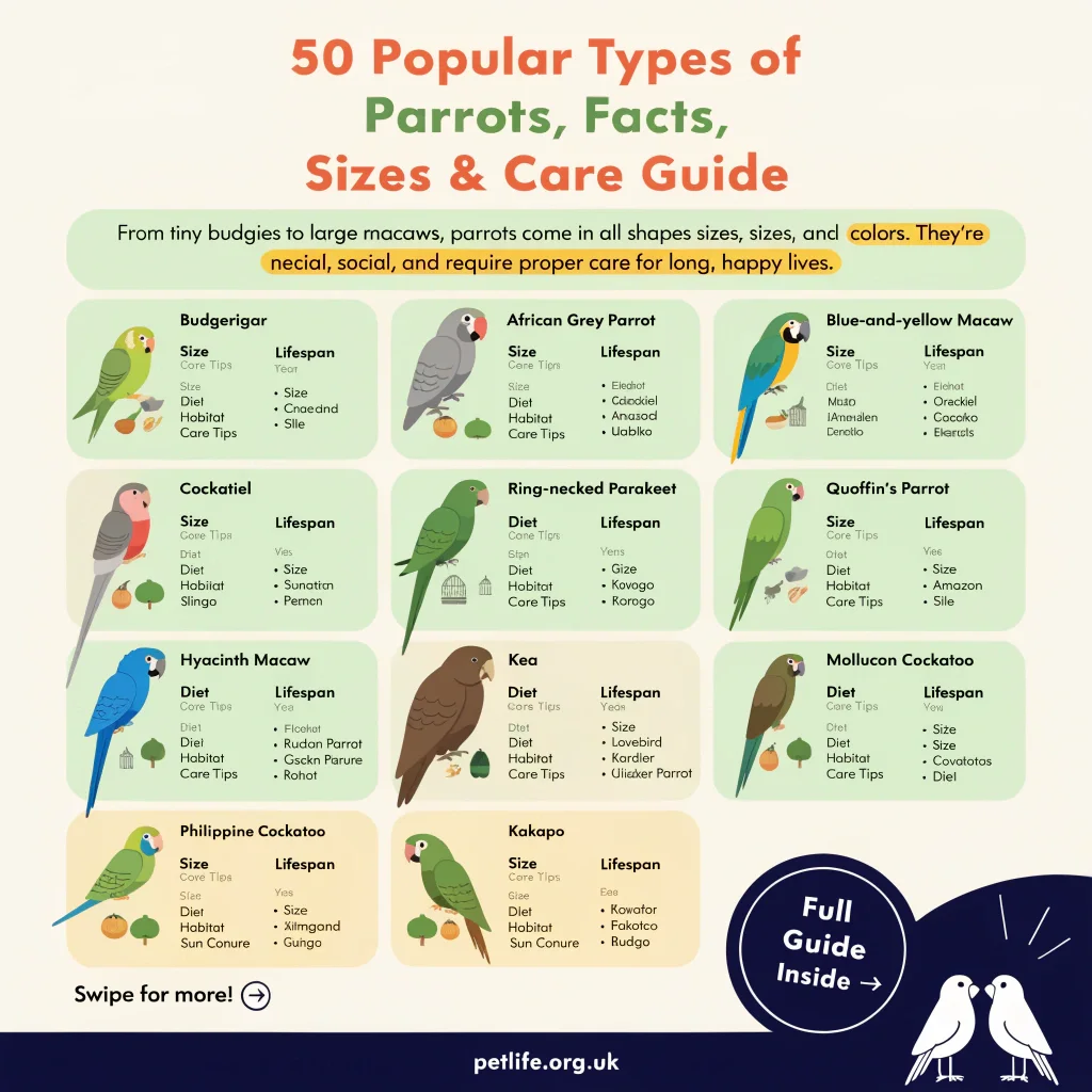 50 Popular Types of Parrots, Facts, Sizes & Care Guide 50 Popular Types of Parrots, Facts, Sizes & Care Guide