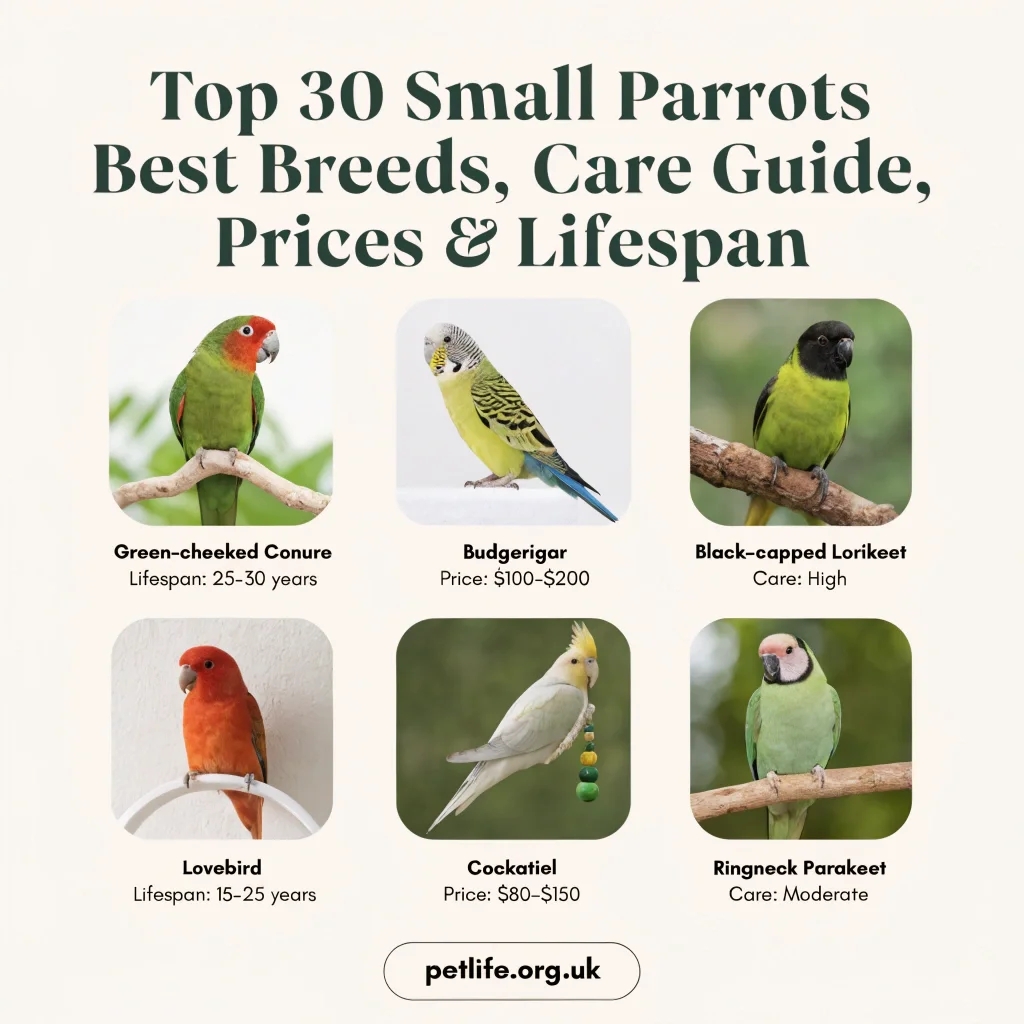 Top 30 Small Parrots Best Breeds, Care Guide, Prices & Lifespan