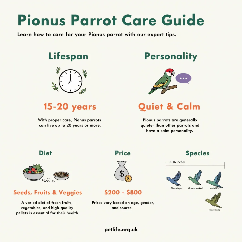 Pionus Parrot Care Guide: Lifespan, Personality, Diet, Price, and Species Pionus Parrot Care Guide: Lifespan, Personality, Diet, Price, and Species